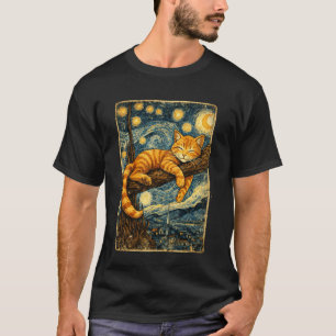 Süße schlafende Katze Van Gogh Sternennacht Inspir T-Shirt