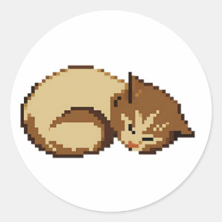 Süße schlafende Katzenpixel-Katze-Sticker Runder Aufkleber