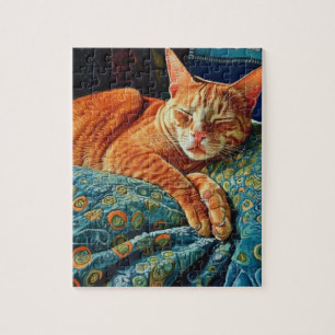 Süße schlafende rote Katze  Puzzle
