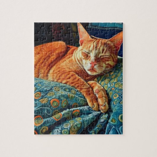 Süße schlafende rote Katze Puzzle (Vertikal)