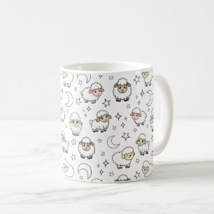 Süße schlafende Schafe und Mond mit Sternen Kaffeetasse