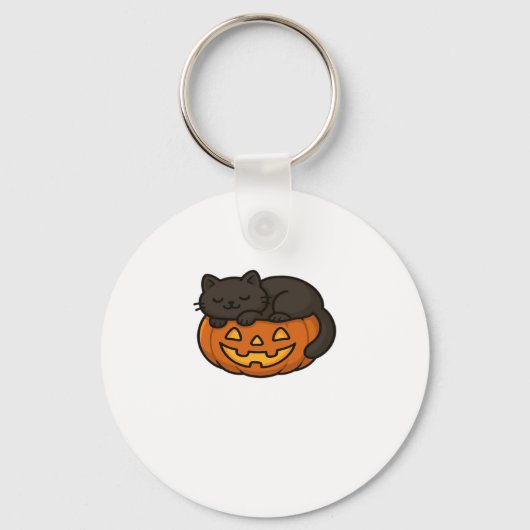 Süße schlafende schwarze Katze auf einem Kürbis Ha Schlüsselanhänger (Vorderseite)