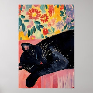Süße schlafende schwarze Katze Poster