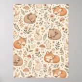 Süße schlafende Waldtiere Boho-Muster (Fuchs, Poster (Vorne)