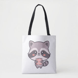 Süße schläfrige Kawaii-Waschbär mit Kissen Cartoon Tasche