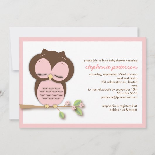 Süße schläfrige rosa einladung (Vorderseite)