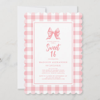 Süße Schleife Pastell-Rosa Weiß Gingham Karo Gebur Einladung
