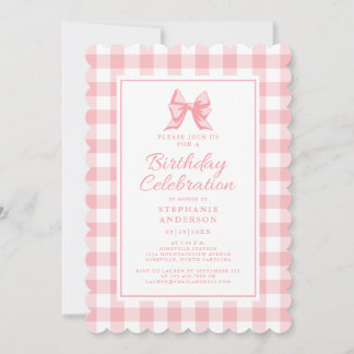 Süße Schleife Pastell-Rosa Weiß Gingham Karo Gebur Einladung