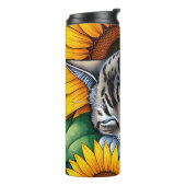 Süße schlummernde graue Katze und Sonnenblume Thermosbecher (Nach links gedreht)