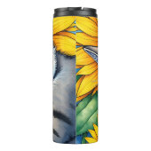 Süße schlummernde graue Katze und Sonnenblume Thermosbecher (Rückseite)