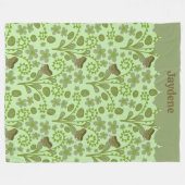 Süße Schmetterlinge Und Pflanzen In Grüntönen Fleecedecke (Vorderseite (Horizontal))