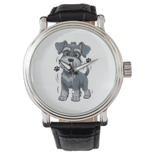 Süße Schnauzer-Welpen-Illustration mit großen Auge Armbanduhr