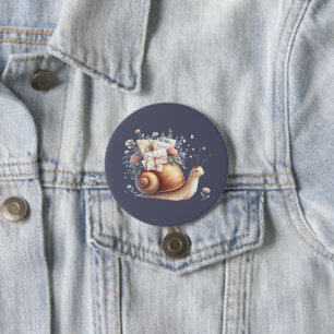 Süße Schneckenpost-Blumen-Pastell-Illustration Button