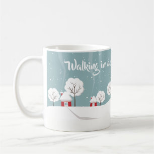Süße schneebedeckte Häuser und Bäume im Winter Kaffeetasse