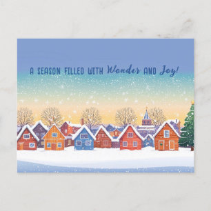 Süße schneebedeckte Häuser Winterlandschaft Weihna Feiertagspostkarte