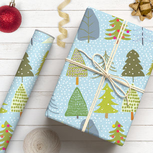 Süße Schneebedeckte Weihnachtsbäume Feiertage Geschenkpapier