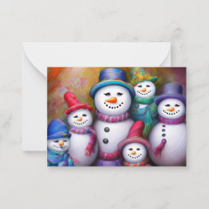 Süße Schneefamilie Budget Mini-Weihnachten Mitteilungskarte