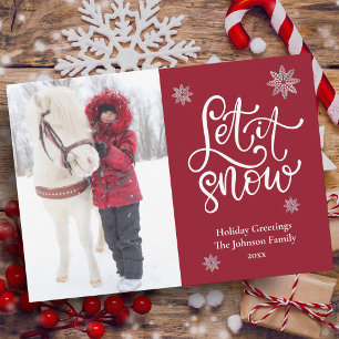 Süße Schneeflocke Lass es schneien Weihnachtsfoto Feiertagskarte