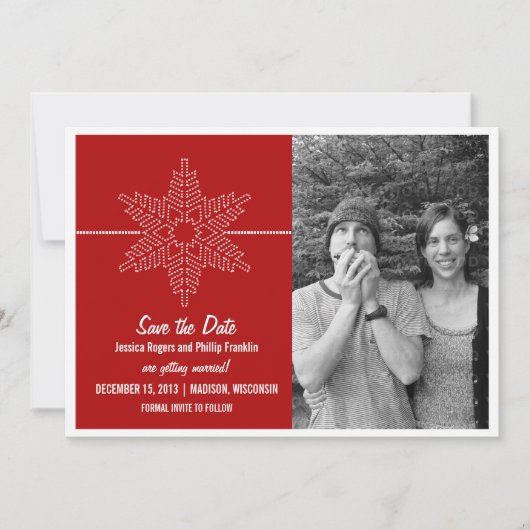 Süße Schneeflocke Save-the-Date-Einladung, Rot Save The Date (Vorderseite)