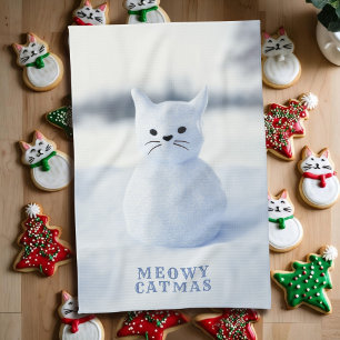 Süße Schneekatze Meowy Catmas Weihnachts-Küchentuc Geschirrtuch