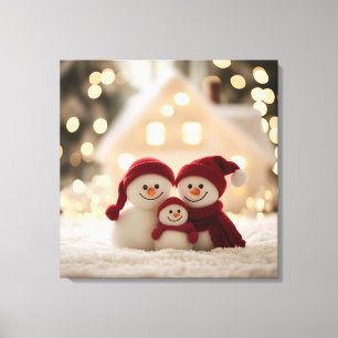Süße Schneemann-Familie Winter Weihnachten Leinwanddruck