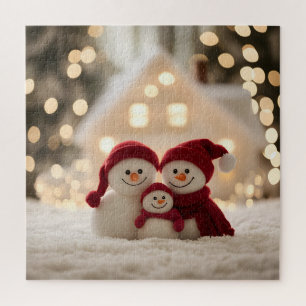 Süße Schneemann-Familie Winter Weihnachten Puzzle