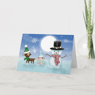 Süße Schneemann-Hase- und Rentier-Weihnachtskarte Feiertagskarte