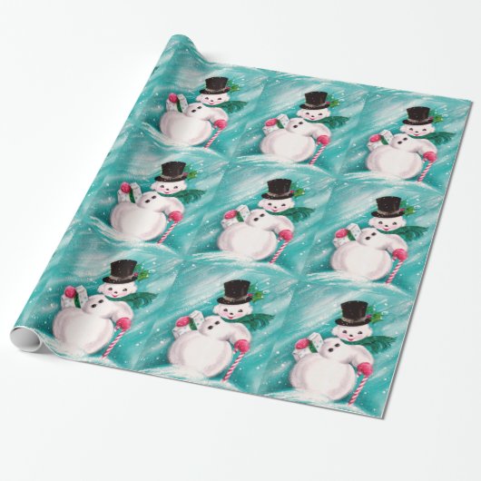 Süße Schneemann Mädchen Geschenkpapier (Ungerollt)