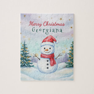Süße Schneemann-Weihnachten personalisiert Name Puzzle