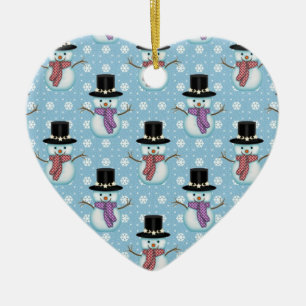 Süße Schneemänner auf hellblauem Muster Keramik Ornament