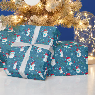 Süße Schneemänner Grün Schnee Blau Weihnachten Geschenkpapier