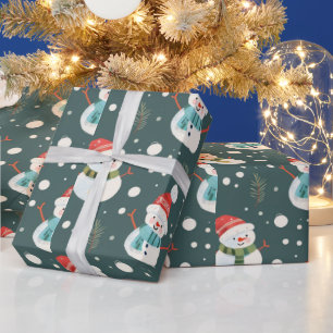 Süße Schneemänner Grün Schnee Grün Weihnachten Geschenkpapier