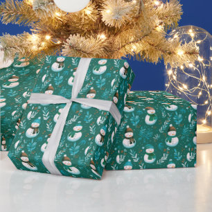Süße Schneemänner Grünzeug Grüne Weihnachten Geschenkpapier