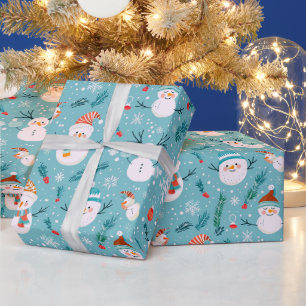 Süße Schneemänner Schneeflocken Grüne Weihnachten Geschenkpapier
