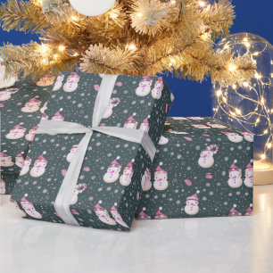 Süße Schneemänner Schneeflocken Grüne Weihnachten Geschenkpapier
