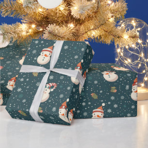 Süße Schneemänner Schneeflocken Grüne Weihnachten Geschenkpapier