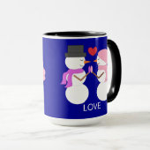 Süße Schneemenschen in Liebe: Dunkelblau Tasse (VorderseiteRechts)