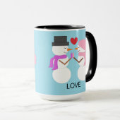 Süße Schneemenschen in Liebe: Hellblau Tasse (VorderseiteRechts)
