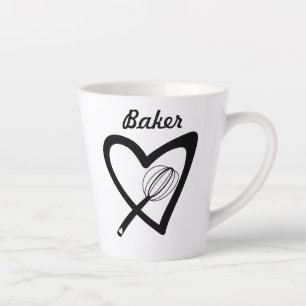 Süße schräge Herz-Schneebesen-Bäckerei Bäcker Kuch Milchtasse