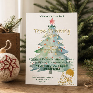 Süße Schul-Weihnachtsbaum-Schmückparty Gold Folieneinladung