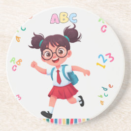 Süße Schulmädchen-ABC-123-Lernillustration Getränkeuntersetzer