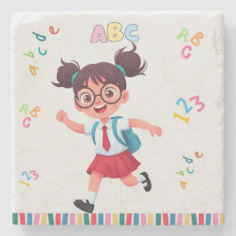 Süße Schulmädchen-ABC-123-Lernillustration Steinuntersetzer