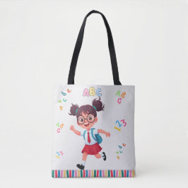 Süße Schulmädchen-ABC-123-Lernillustration Tasche