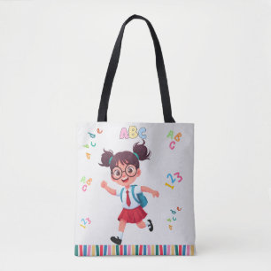 Süße Schulmädchen-ABC-123-Lernillustration Tasche