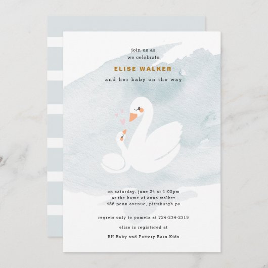 Süße Schwan-Babyparty, Schwan-Prinzessin Einladung (Vorne/Hinten)