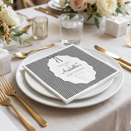 Süße Schwarz gestreifte Babyparty mit Schleife Serviette