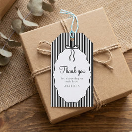 Süße schwarz gestreifte Schleifen-Baby-Party Danke Geschenkanhänger