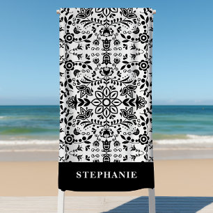 Süße Schwarz-Weiß-Blumen-Skandinavische Bandana Strandtuch