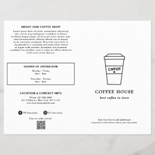 Süße Schwarz-Weiß-Kaffeetasse Kaffeehaus-Menü Flyer