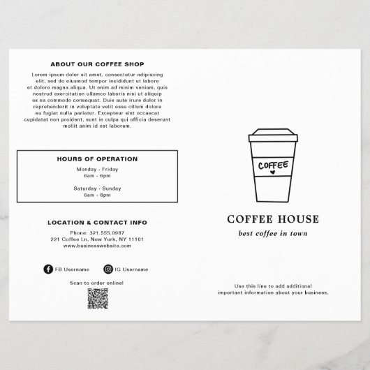 Süße Schwarz-Weiß-Kaffeetasse Kaffeehaus-Menü Flyer (Vorne)